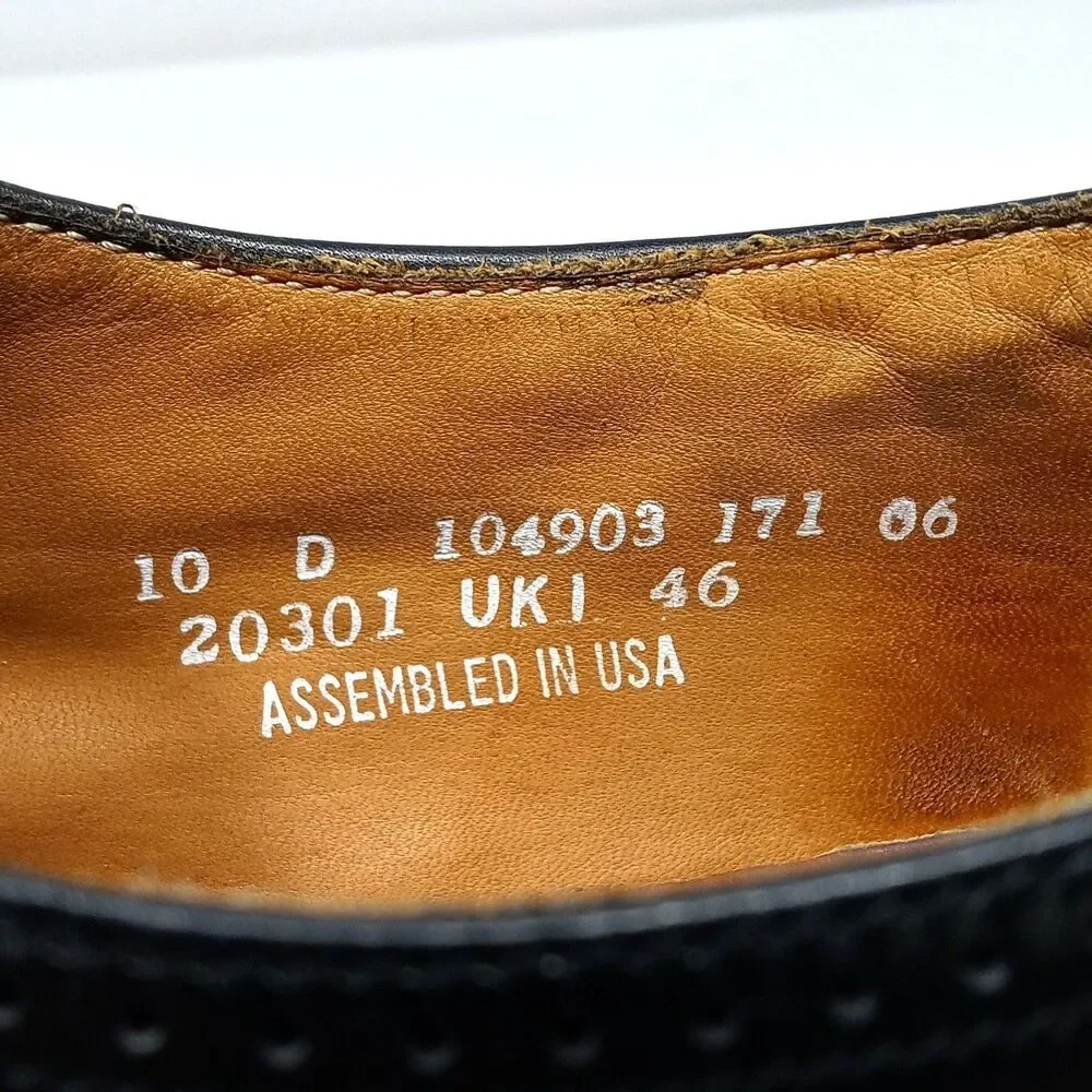 Florsheim Comfortech Wingtip Oxford Shoes Size 10 Made in USA Black Leather